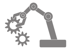 Roboterarm greift Zahnrad - Piktogramm
